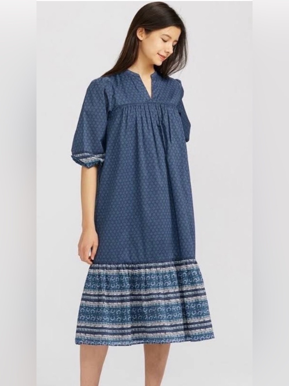 Anna Sui Uniqlo Women’s Blue Boho Midi Dress Sz Large